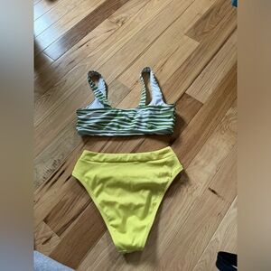 Fun, zebra size small bathing suit, top and high waisted lime green bottom